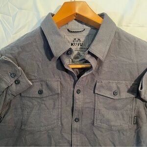 KUIU Field Flannel Shirt Men’s L Gray Wool Cotton Blend Long Sleeve Button Up